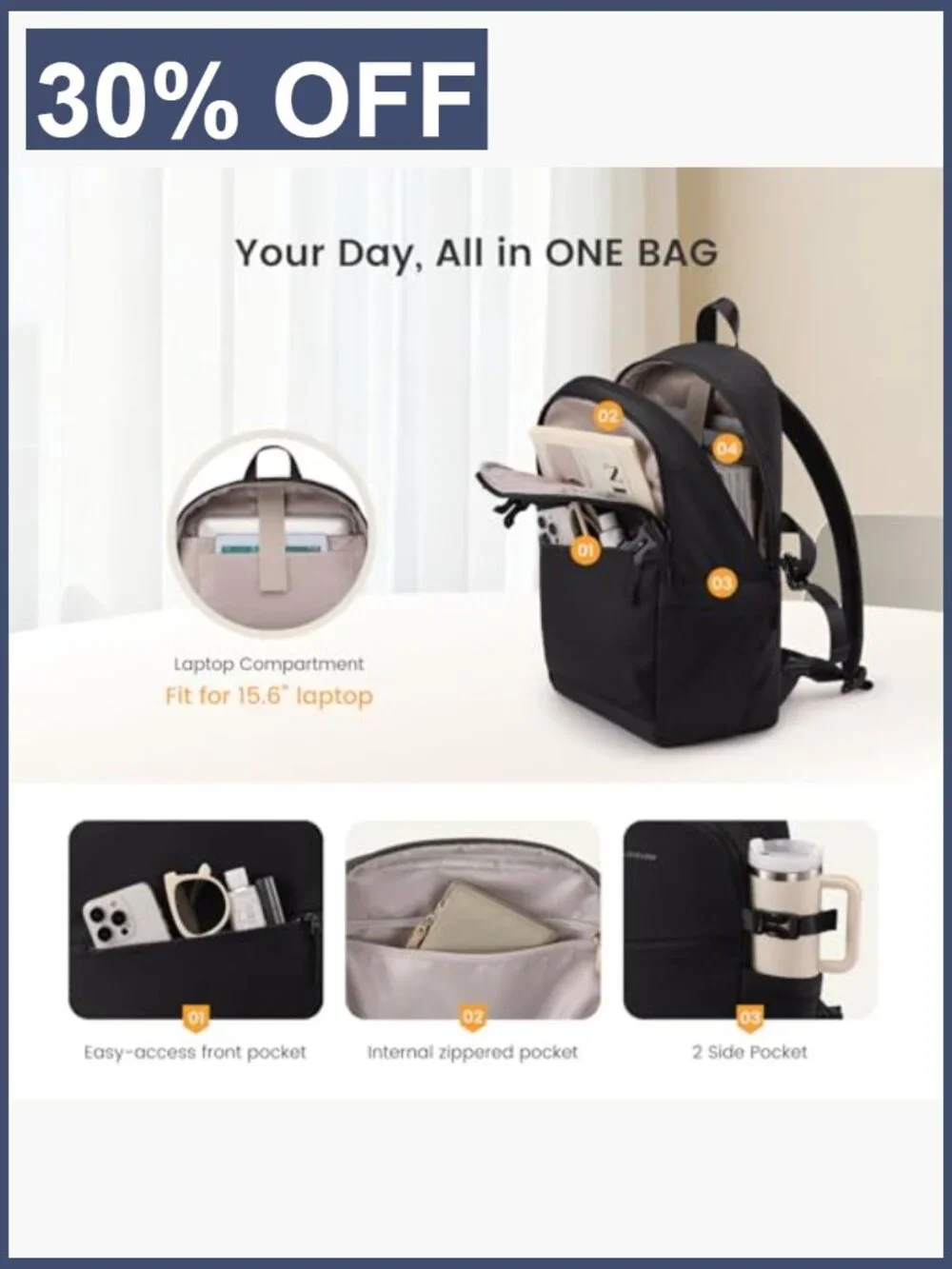 Waterproof Work College Laptop Backpack for Women with Cup Holder Trolley Sleeve